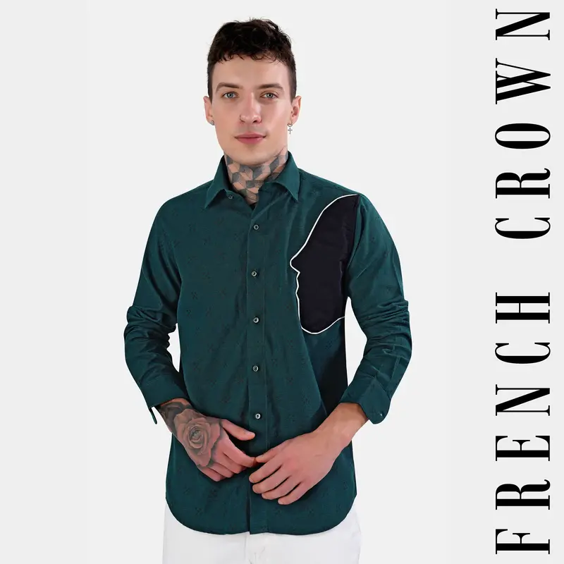 Timber Green And Black Face Like Pattern Dobby Textured Premium Giza Cotton Designer Shirt 1