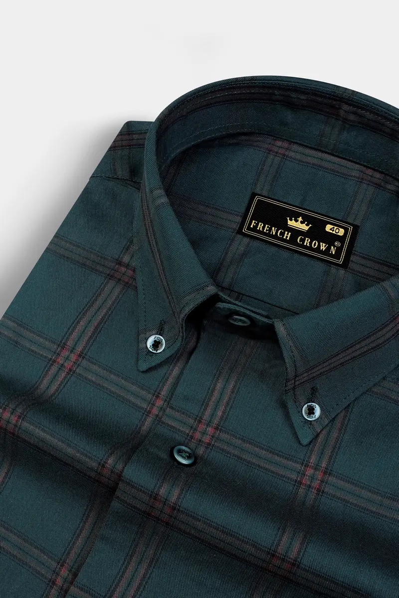 Timber Green Checked Twill Cotton Shirt 1