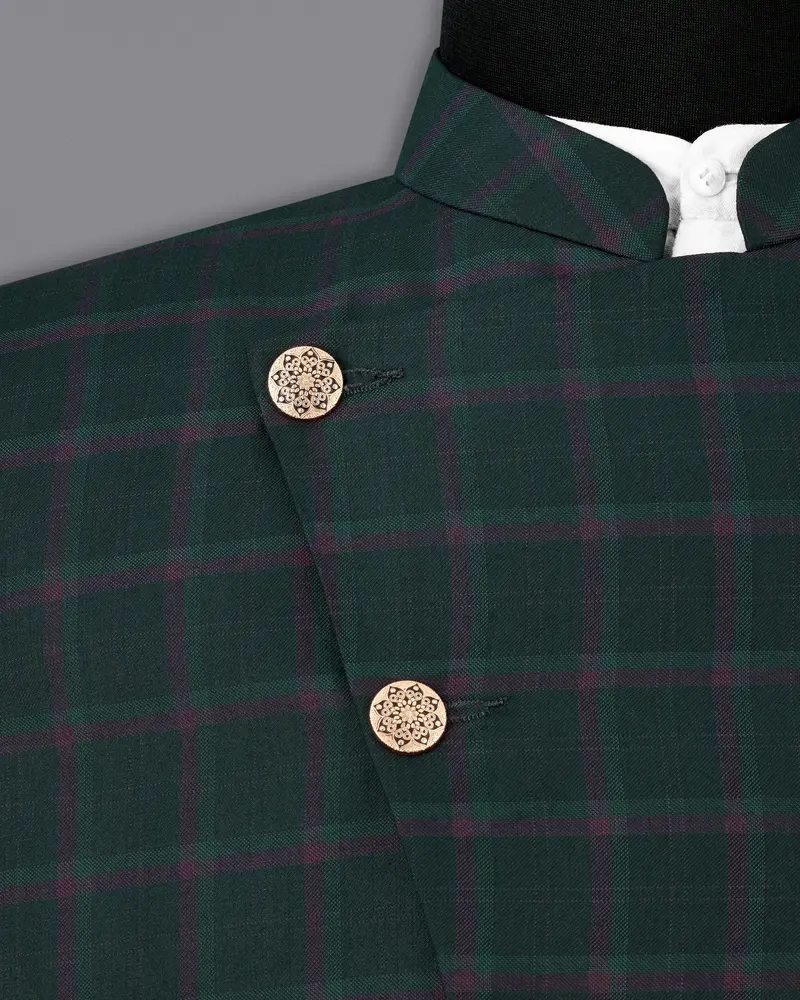 Timber Green Plaid Cross Placket Bandhgala Blazer 4