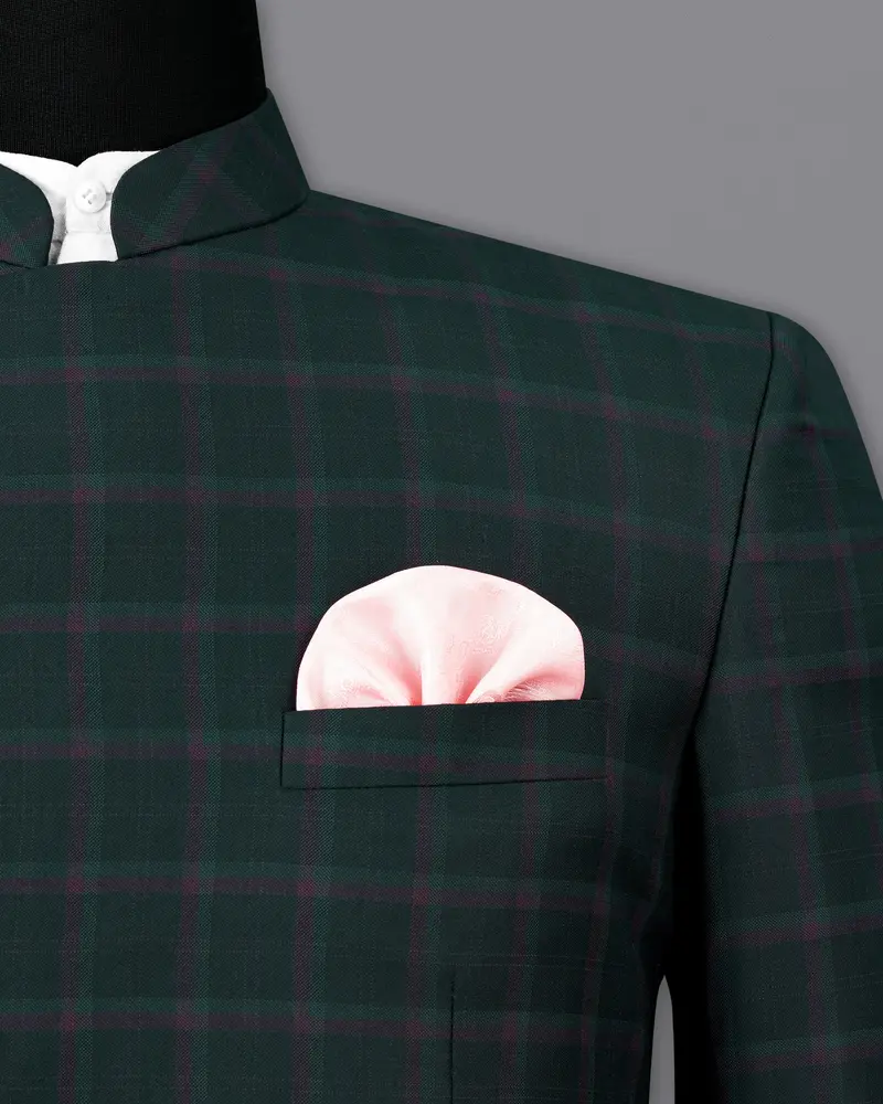 Timber Green Plaid Cross Placket Bandhgala Blazer 6