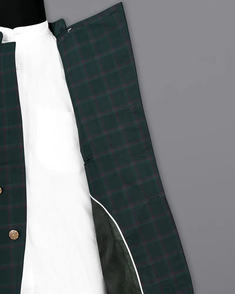 Timber Green Plaid Cross Placket Bandhgala Blazer 7