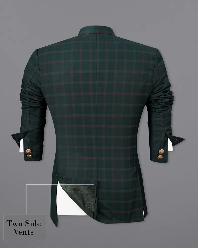 Timber Green Plaid Cross Placket Bandhgala Blazer 8