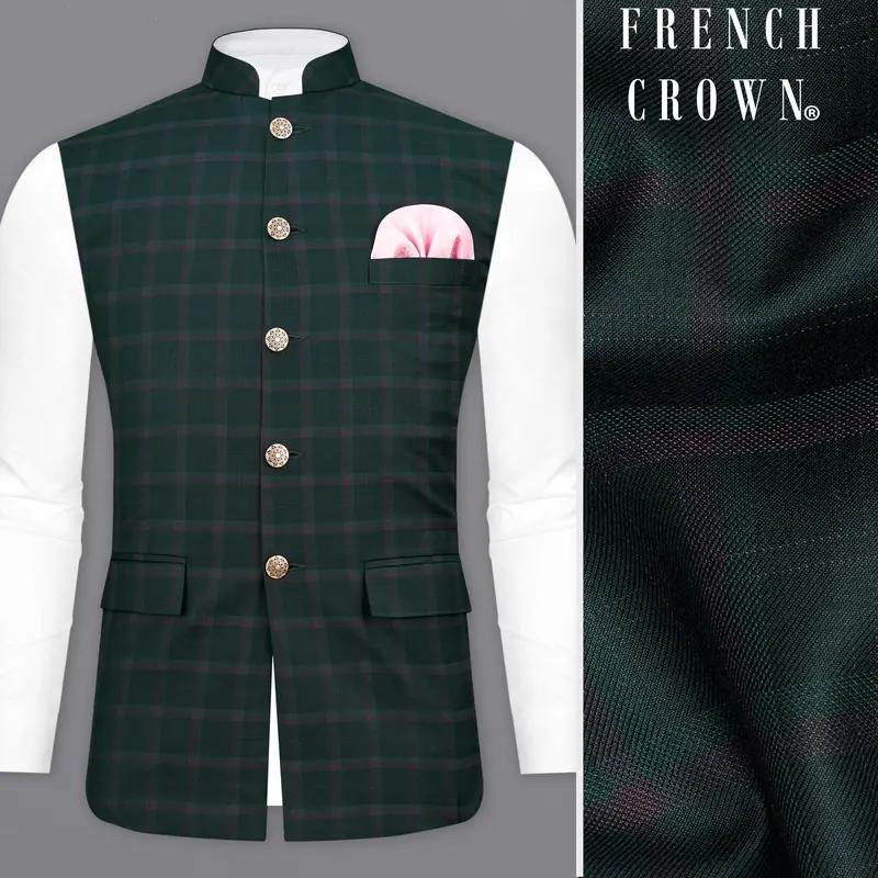 Timber Green Plaid Nehru Jacket 1