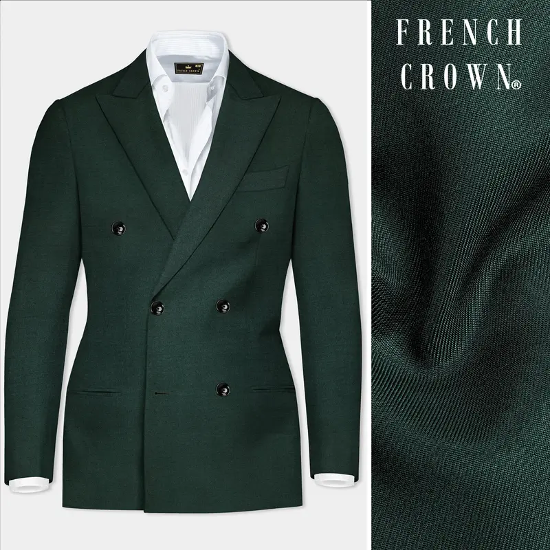 Timber Green Solid Wool Rich Double Breasted Blazer 1