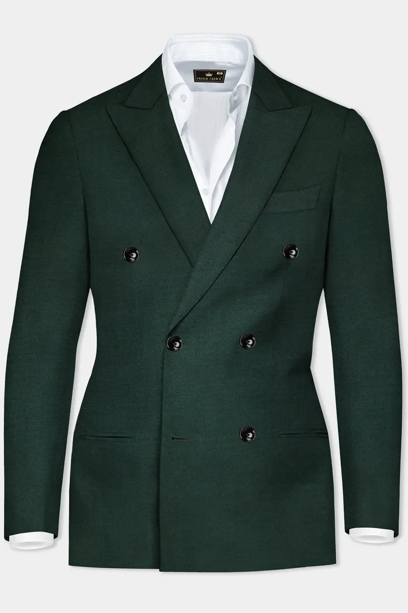 Timber Green Solid Wool Rich Double Breasted Blazer 2