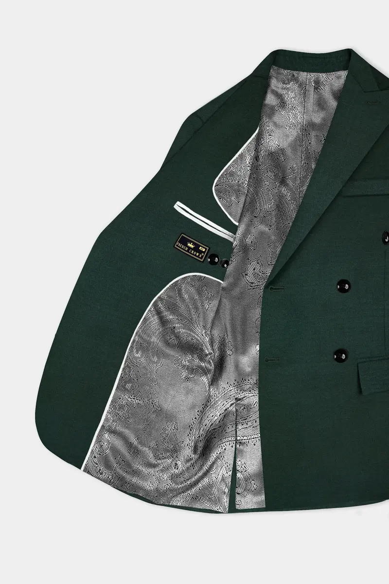Timber Green Solid Wool Rich Double Breasted Blazer 5