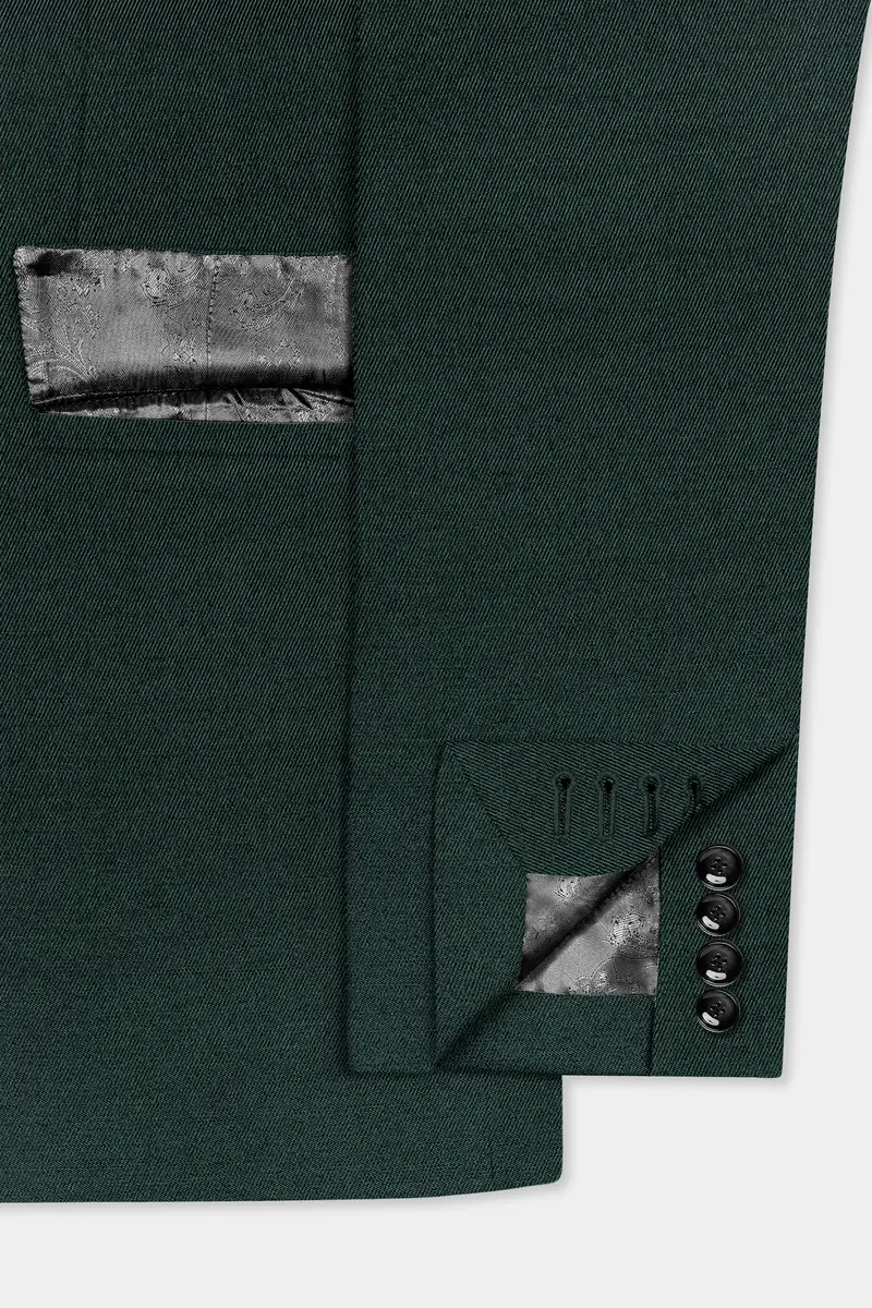 Timber Green Solid Wool Rich Double Breasted Blazer 6