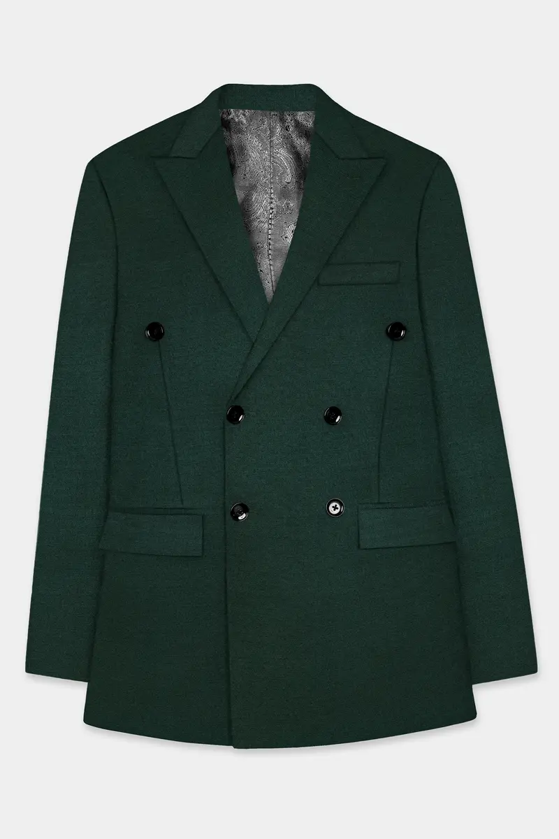 Timber Green Solid Wool Rich Double Breasted Blazer 7