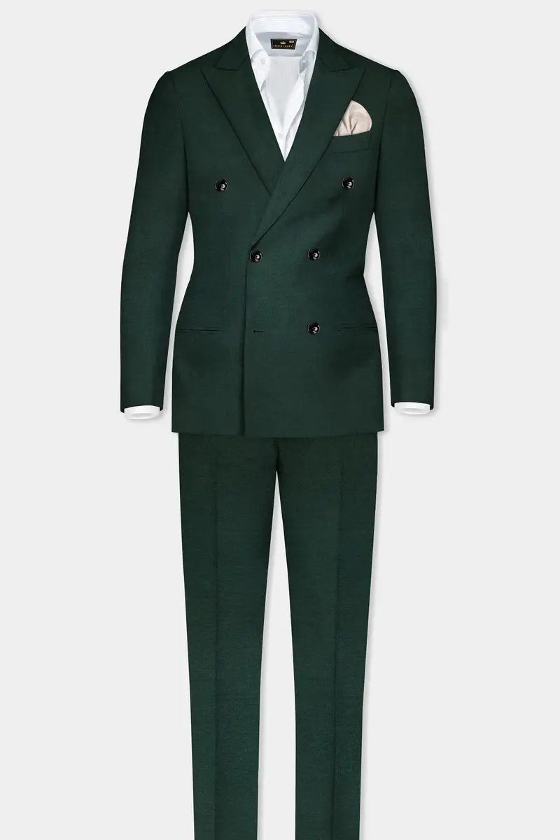 Timber Green Solid Wool Rich Double Breasted Blazer 9