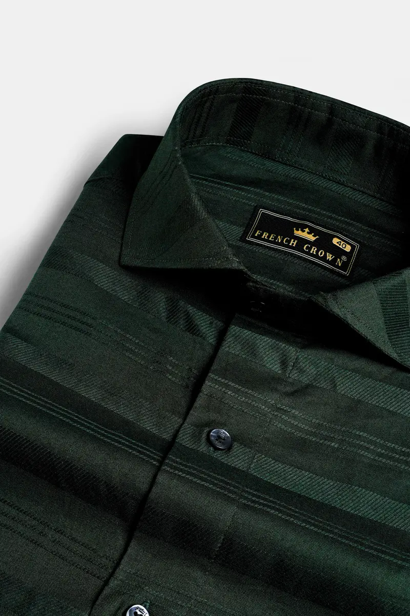 Timber Green Striped Dobby Textured Premium Giza Cotton Shirt 1