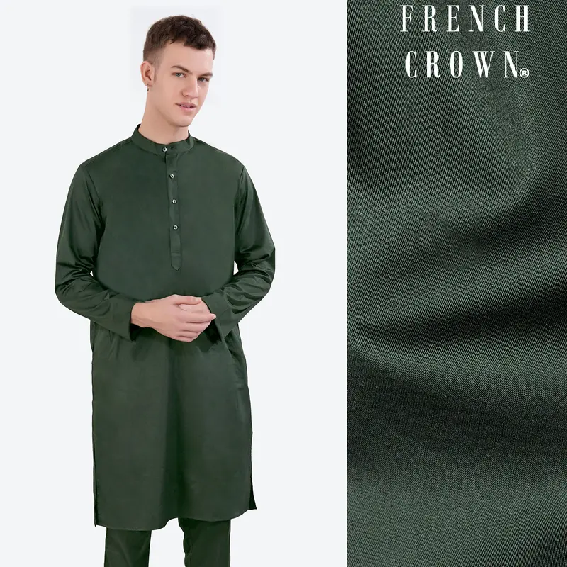 Timber Green Subtle Sheen Super Soft Premium Cotton Kurta 1