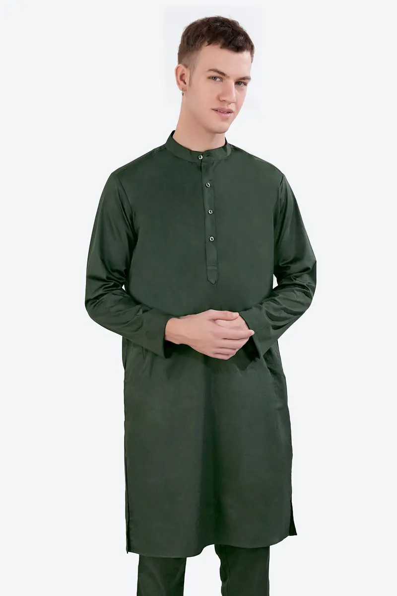 Timber Green Subtle Sheen Super Soft Premium Cotton Kurta 2