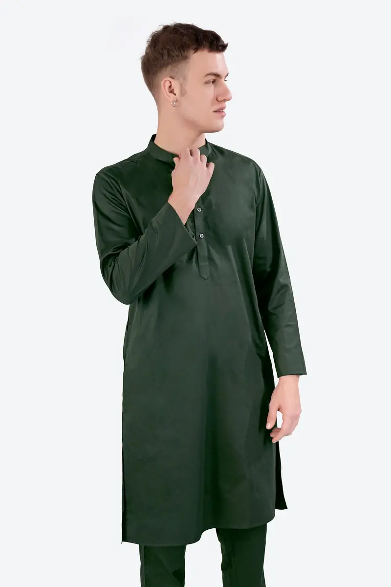 Timber Green Subtle Sheen Super Soft Premium Cotton Kurta 5
