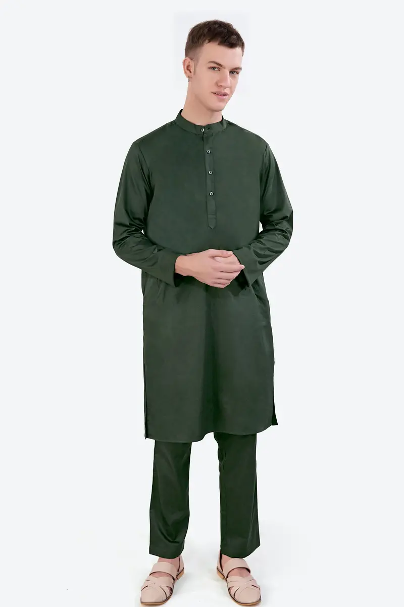 Timber Green Subtle Sheen Super Soft Premium Cotton Kurta 8