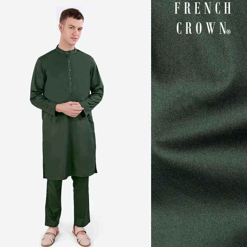 Timber Green Subtle Sheen Super Soft Premium Cotton Kurta Set 1