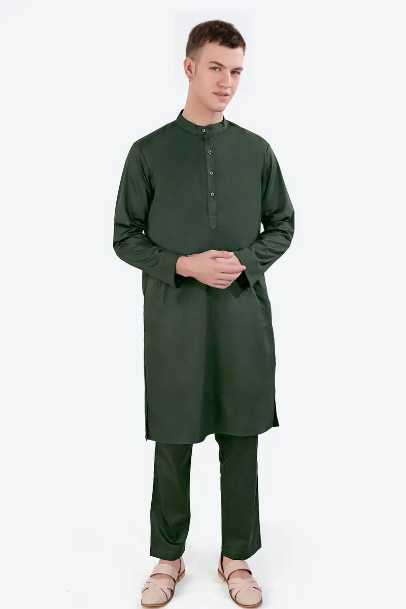 Timber Green Subtle Sheen Super Soft Premium Cotton Kurta Set 2