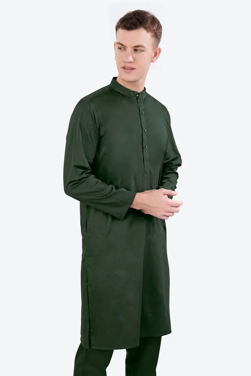 Timber Green Subtle Sheen Super Soft Premium Cotton Kurta Set 6