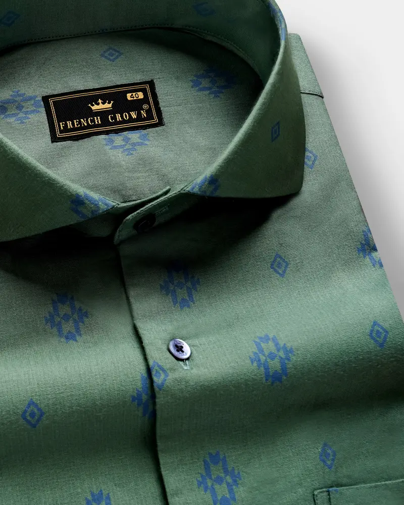 Timber-Hazel Green Printed Premium Cotton Corduroy Casual Shirt 1