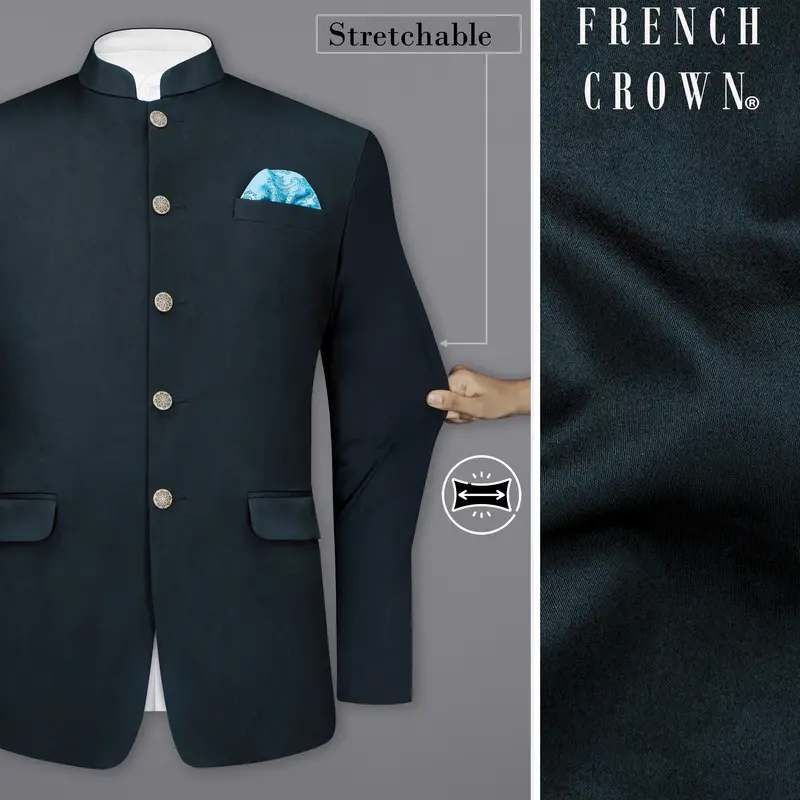 Timber Sea Green Solid Stretchable Premium Cotton Bandhgala Traveler Blazer 1