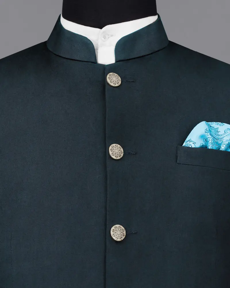 Timber Sea Green Solid Stretchable Premium Cotton Bandhgala Traveler Blazer 4