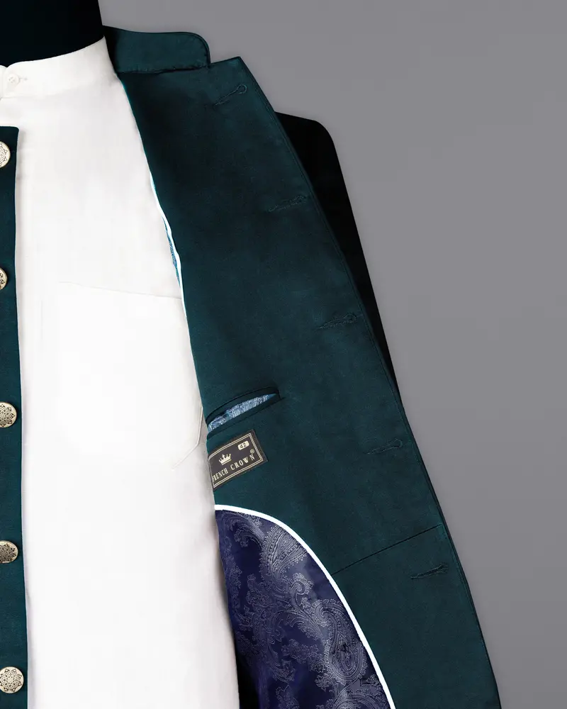 Timber Sea Green Solid Stretchable Premium Cotton Bandhgala Traveler Blazer 7