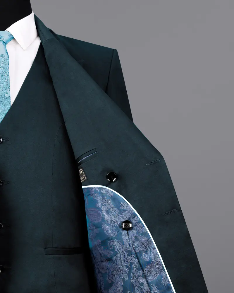 Timber Sea Green Solid Stretchable Premium Cotton Double Breasted Traveler Blazer 7