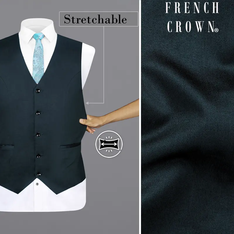 Timber Sea Green Solid Stretchable Premium Cotton Traveler Waistcoat 1