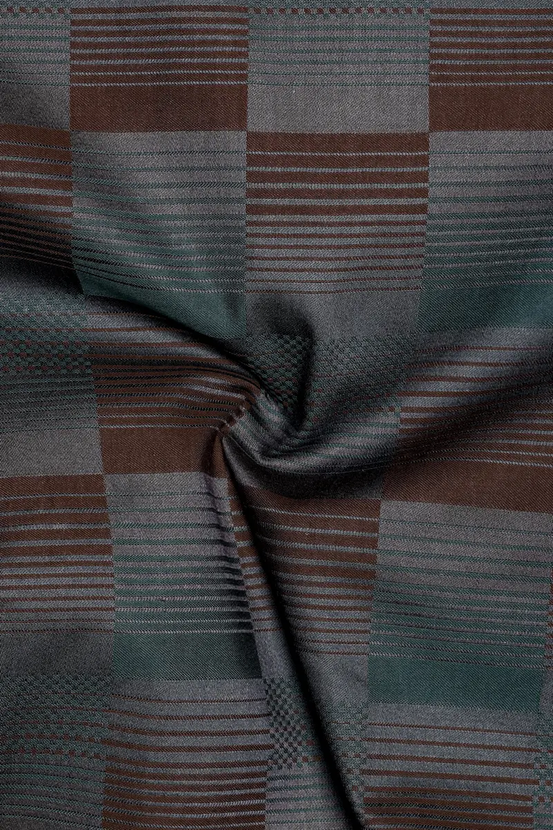 Timberline-Bistre Brown And Plantation Green Barcode Stripes Jacquard Textured Premium Cotton Dress Shirt 3
