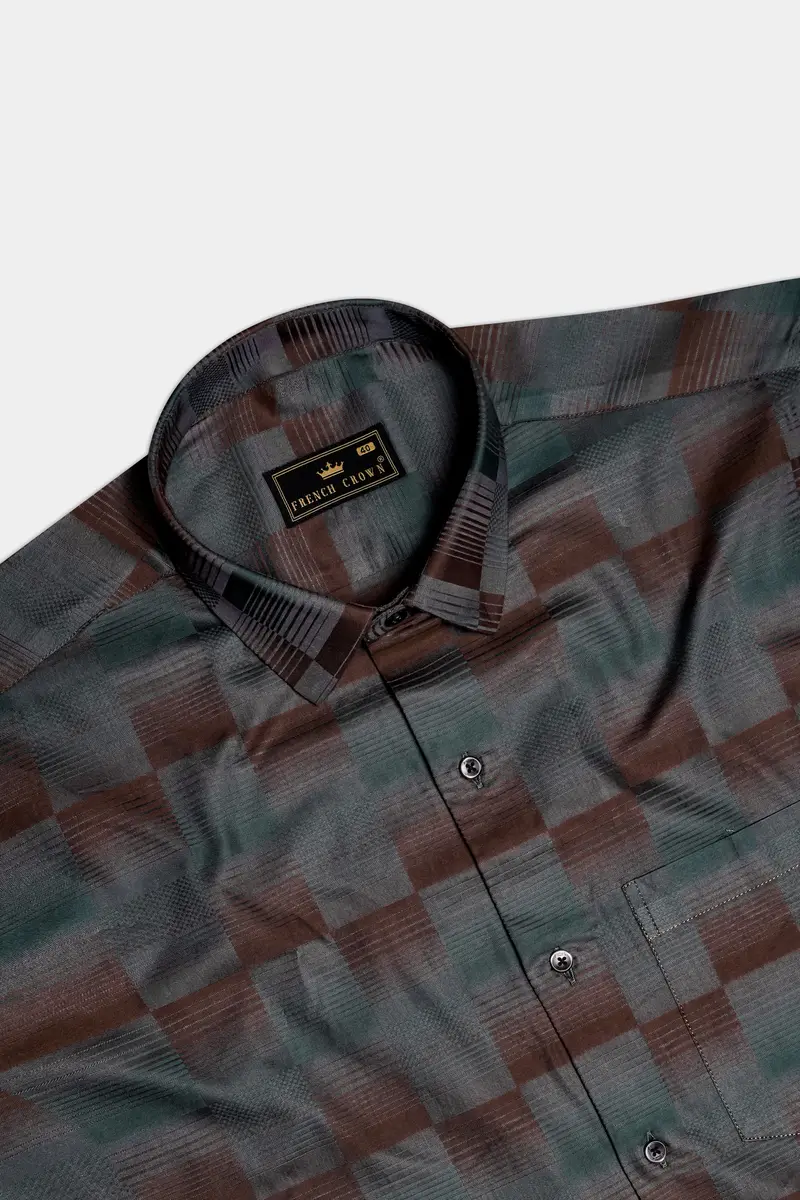 Timberline-Bistre Brown And Plantation Green Barcode Stripes Jacquard Textured Premium Cotton Dress Shirt 5