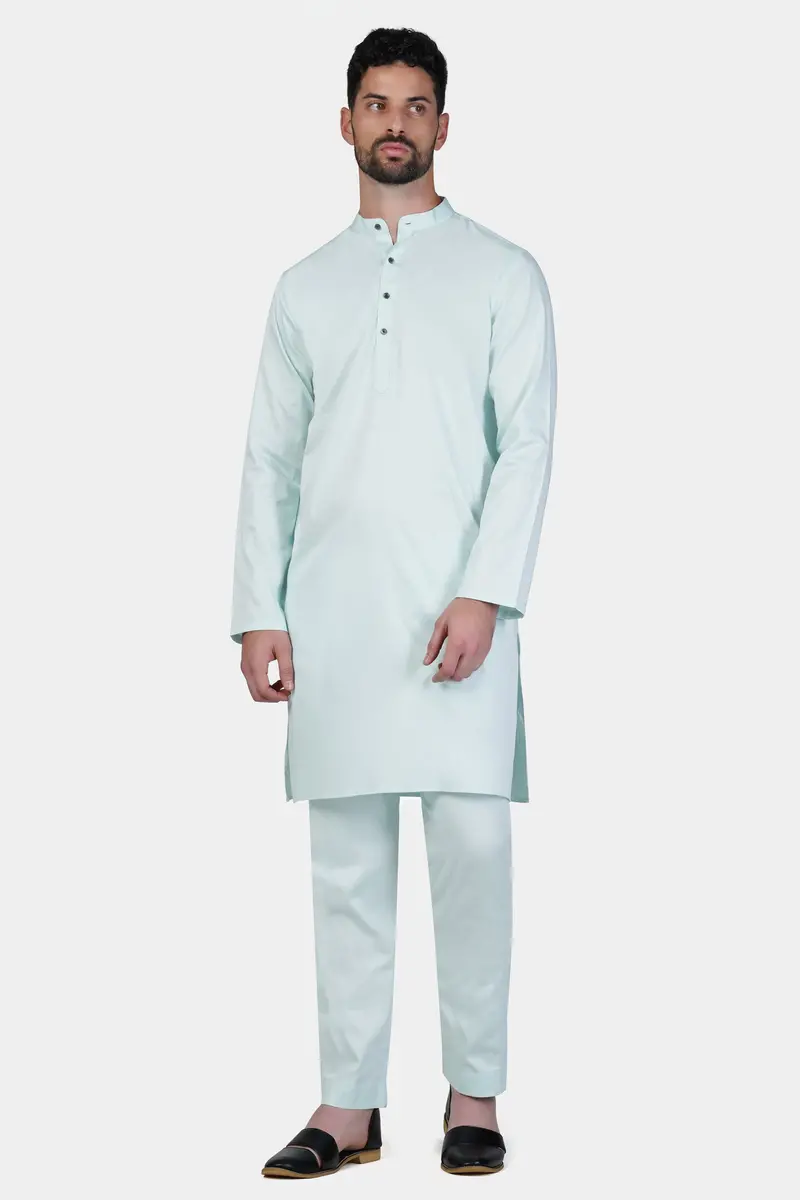 Timberwolf Blue Subtle Sheen Super Soft Premium Cotton Kurta 8