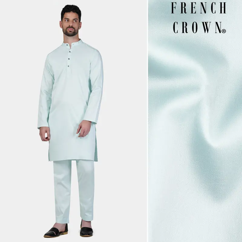 Timberwolf Blue Subtle Sheen Super Soft Premium Cotton Kurta Set 1