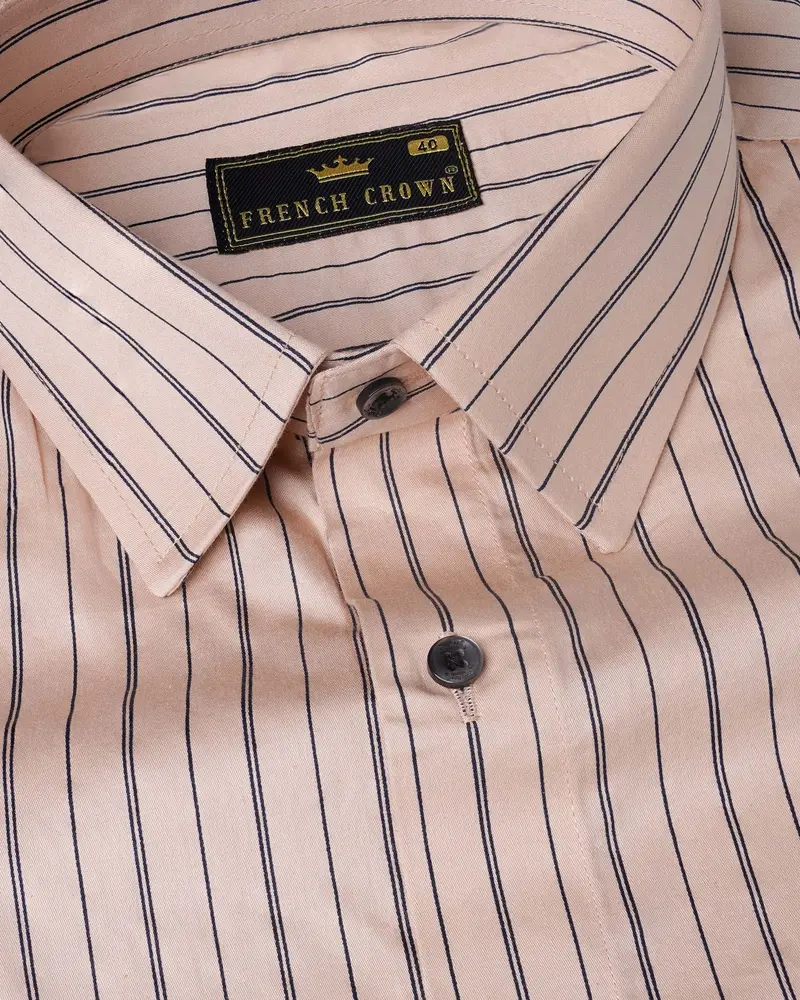 Timberwolf Brown With Black Striped Super Soft Premium Cotton Shirt 1