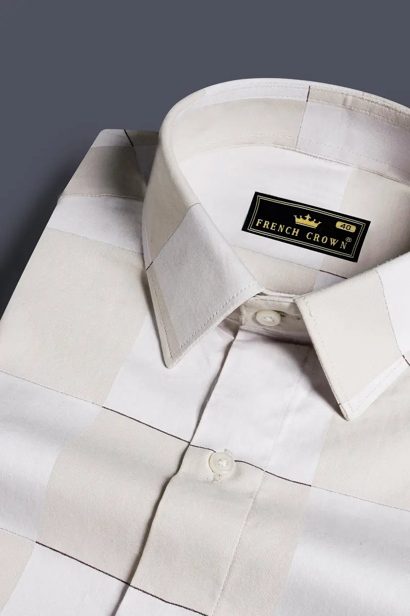 Timberwolf Cream And Quill Gray Checked Subtle Sheen Super Soft Premium Cotton Shirt 1