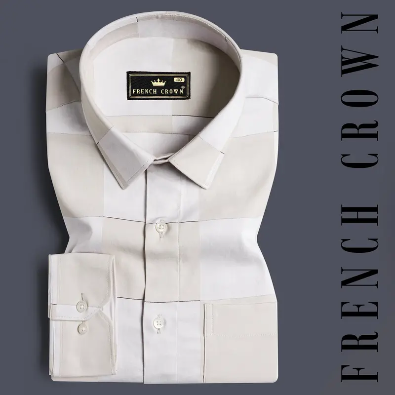 Timberwolf Cream And Quill Gray Checked Subtle Sheen Super Soft Premium Cotton Shirt 4