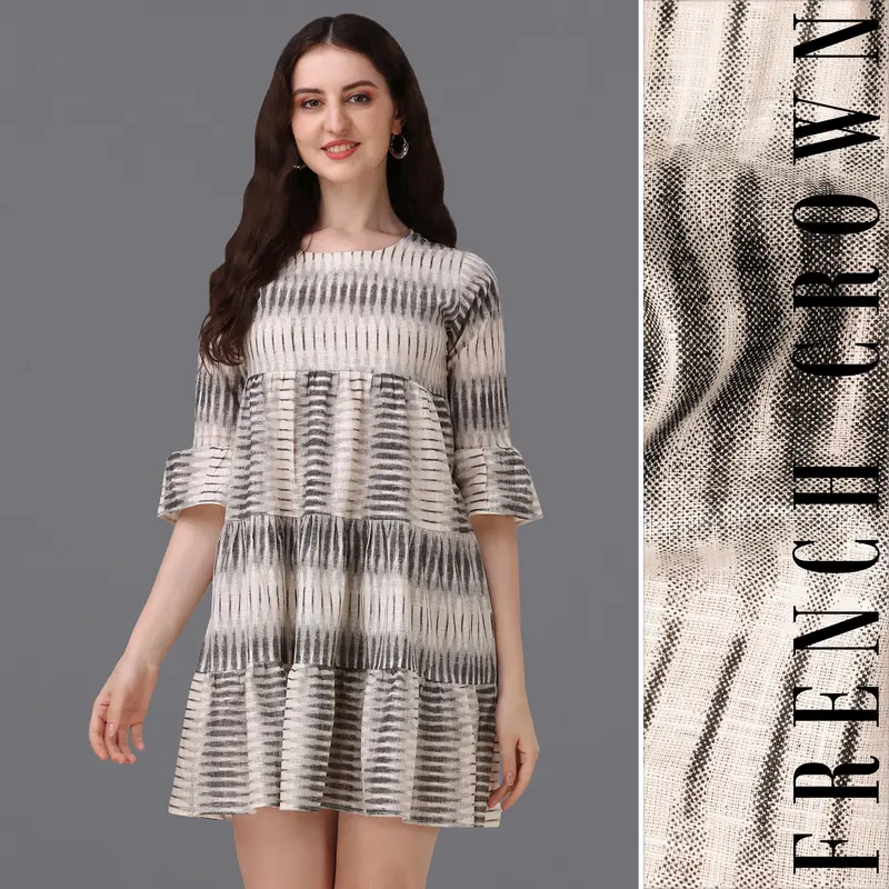 Timberwolf Cream With Scorpion Brown Super Soft Premium Cotton Thigh Length Dress 1