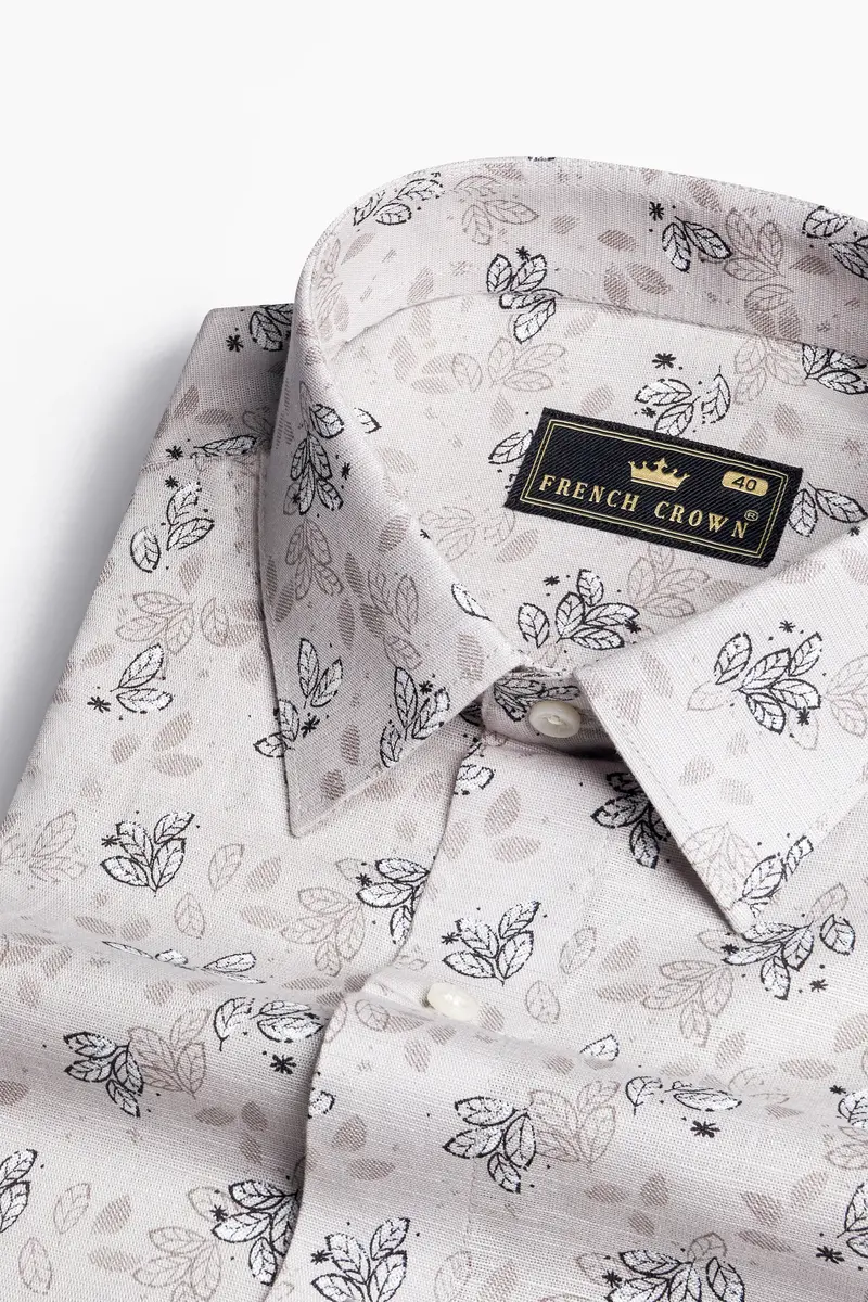 Timberwolf Gray Ditsy Printed Twill Premium Cotton Shirt 1