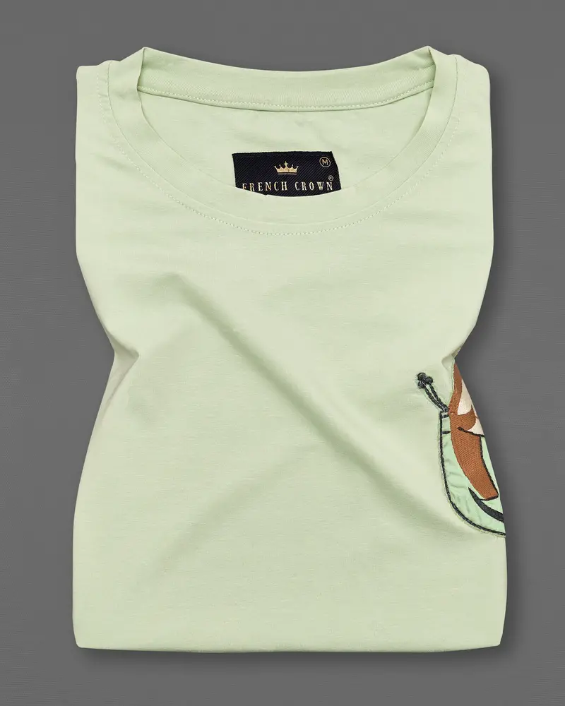 Timberwolf Green Embroidered Organic Designer T-Shirt 4