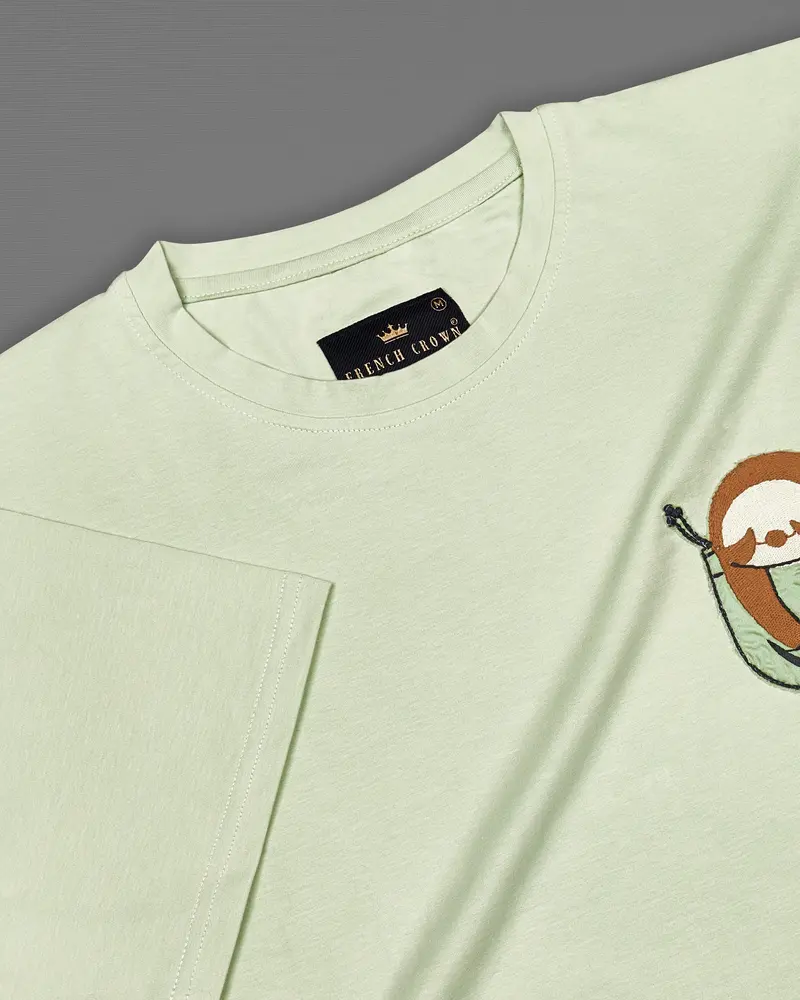 Timberwolf Green Embroidered Organic Designer T-Shirt 5