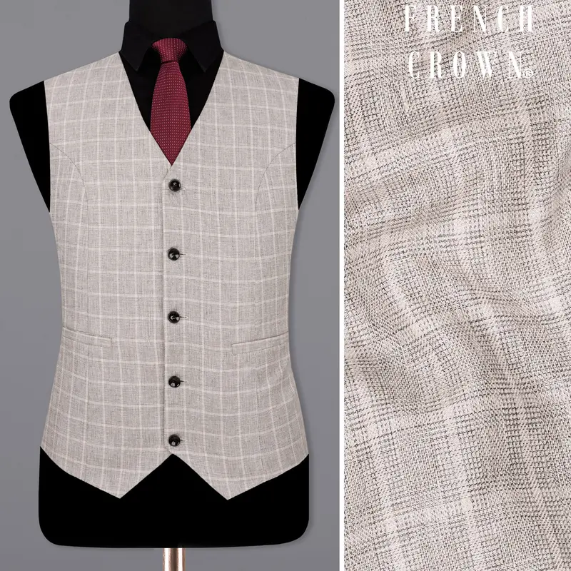 Timberwolf Light Brown Plaid Waistcoat 1