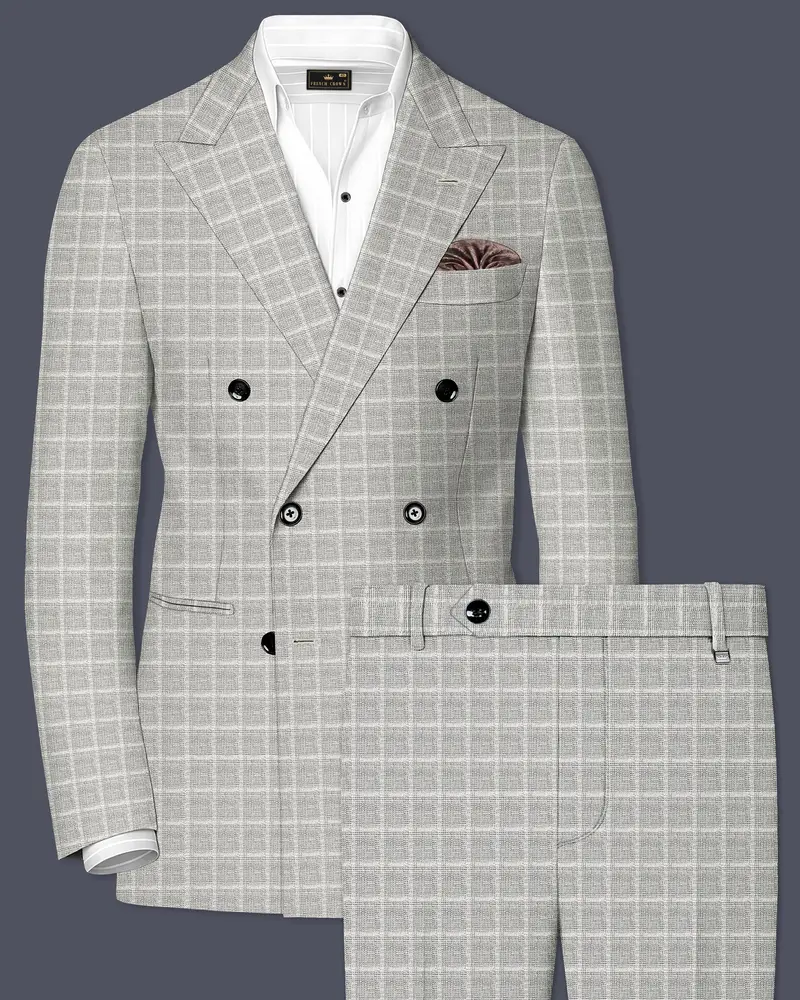 Timberwolf Light Gray Plaid Double Breasted Suit 1