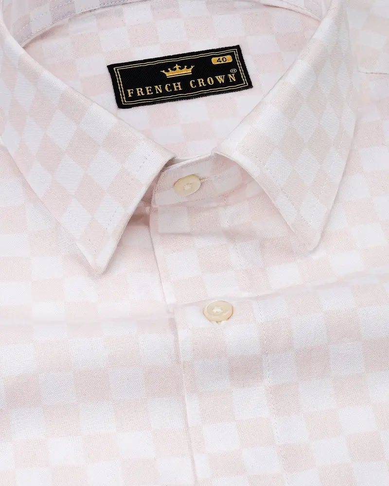 Timberwolf White And Carousel Peach Checked Premium Cotton Shirt 1