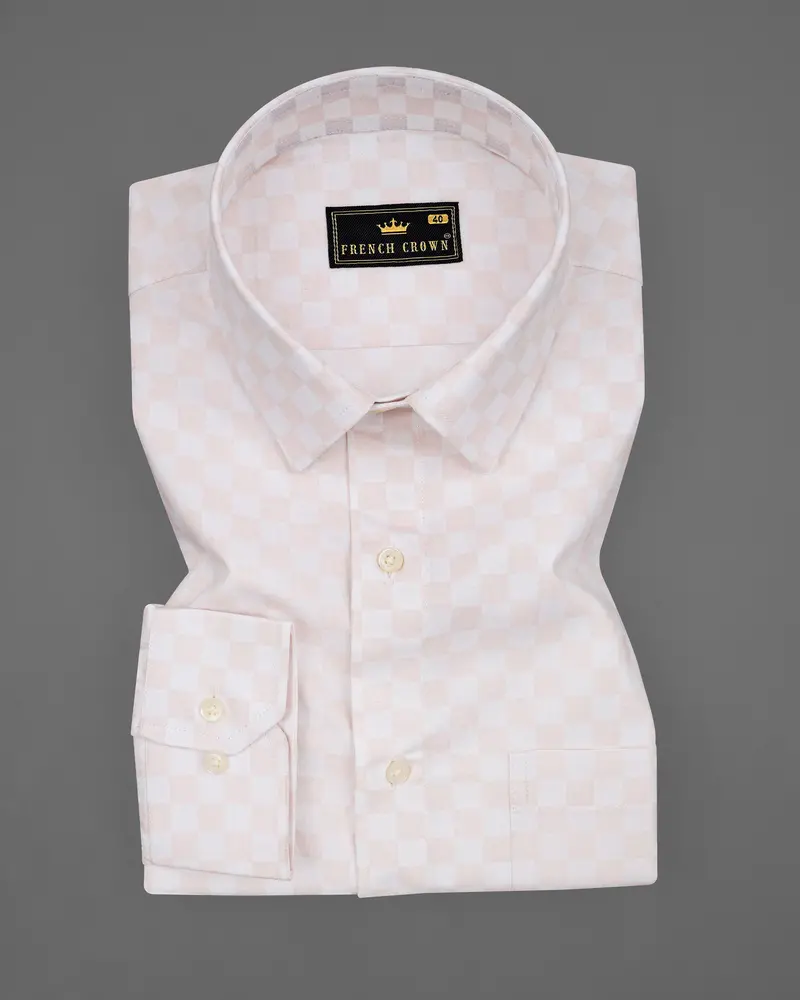 Timberwolf White And Carousel Peach Checked Premium Cotton Shirt 3