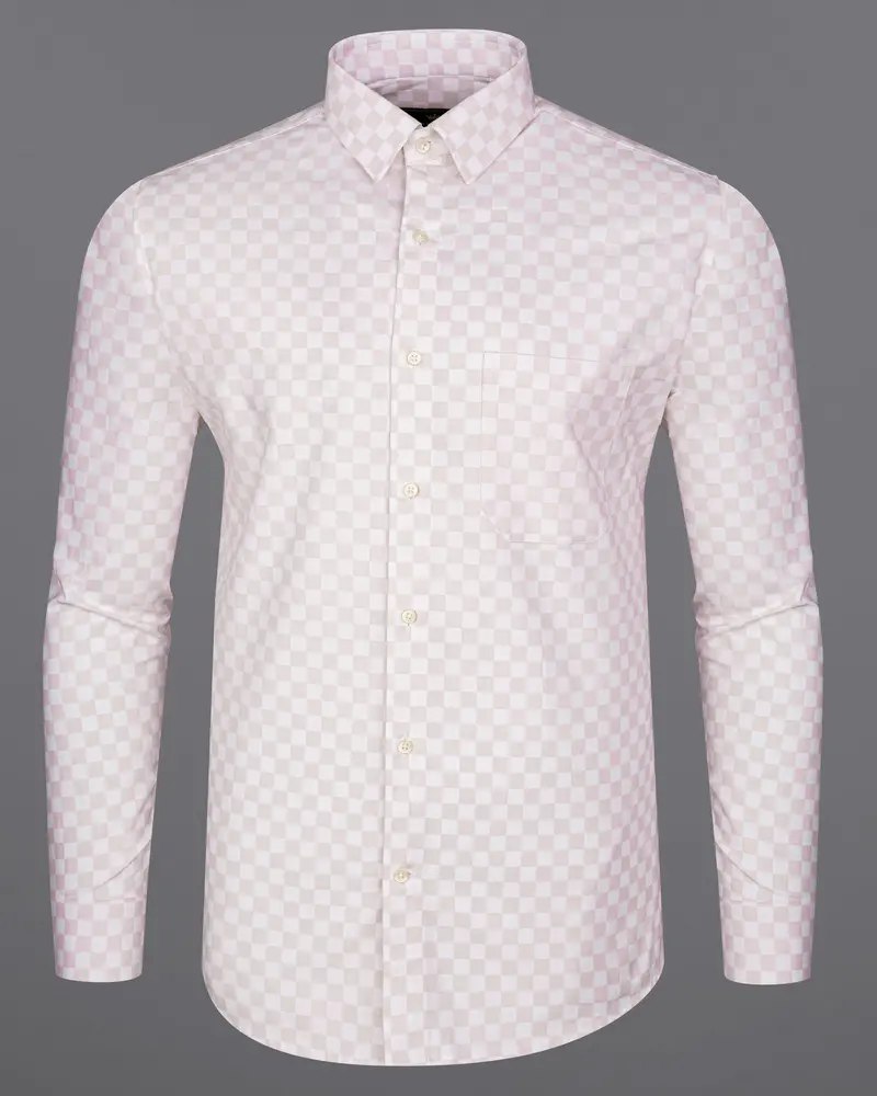 Timberwolf White And Carousel Peach Checked Premium Cotton Shirt 5