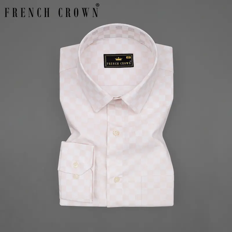 Timberwolf White And Carousel Peach Checked Premium Cotton Shirt 7