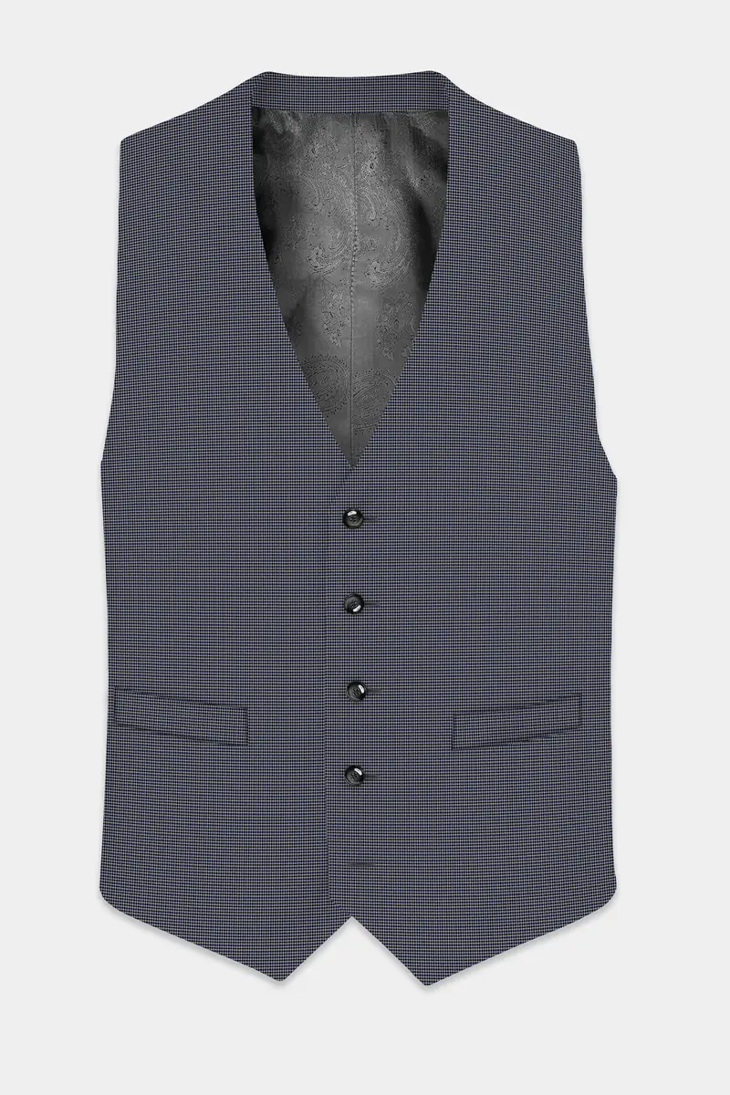 Titan-Downriver Blue And Piano Gray Gingham Checked Wool Rich Waistcoat 2