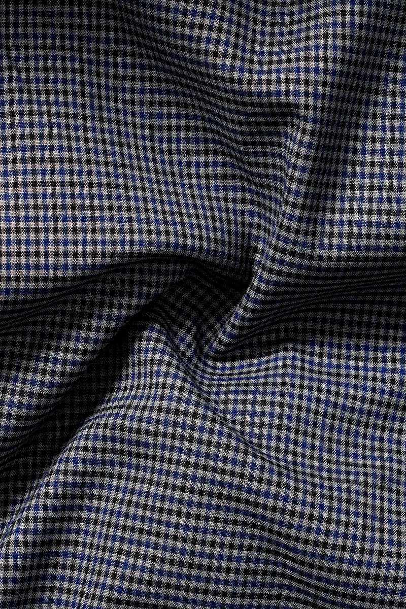 Titan-Downriver Blue And Piano Gray Gingham Checked Wool Rich Waistcoat 3