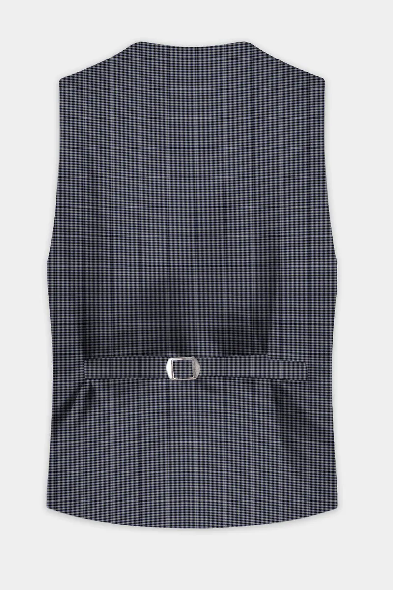 Titan-Downriver Blue And Piano Gray Gingham Checked Wool Rich Waistcoat 4