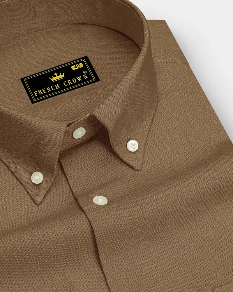 Toast-Pastel Brown Luxurious Linen Button Down Dress Shirt 1
