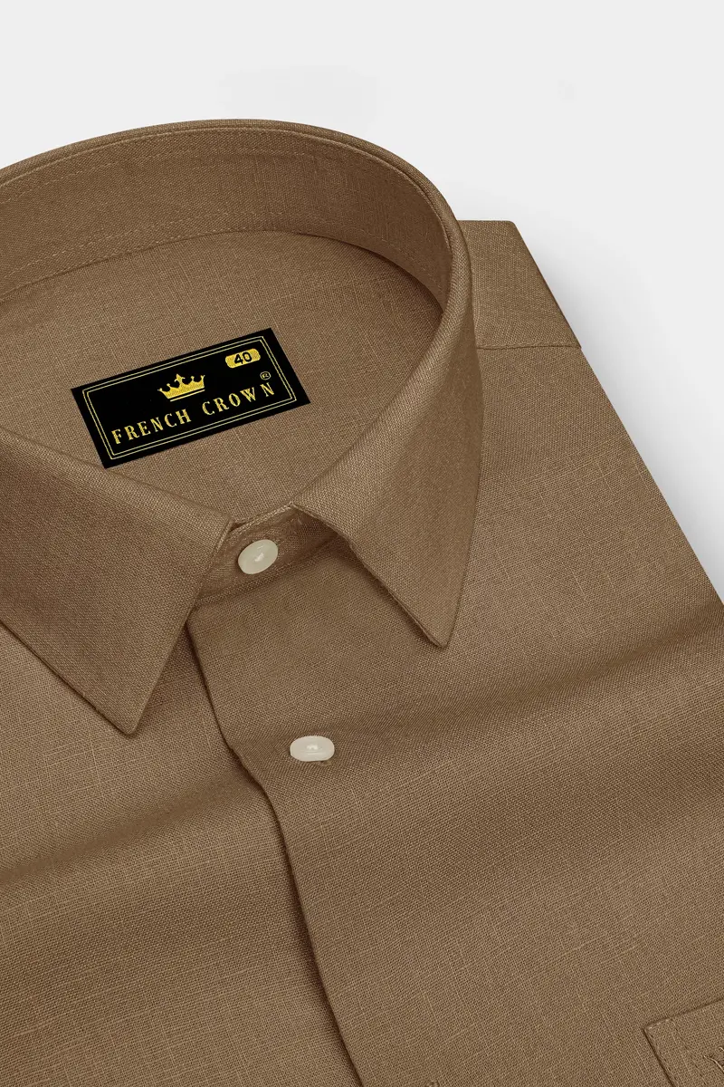 Toast-Pastel Brown Luxurious Linen Dress Shirt 2