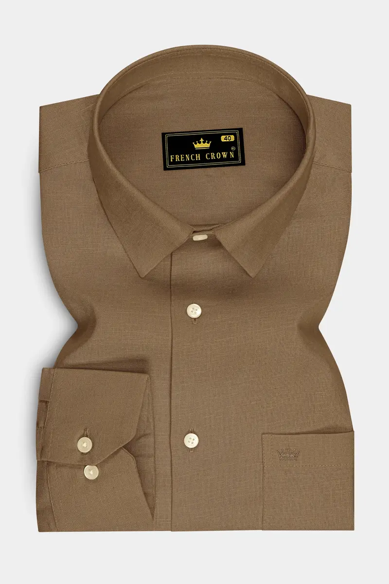 Toast-Pastel Brown Luxurious Linen Dress Shirt 4